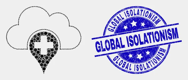 Ícone de nuvem médica pontilhada vetorial e selo de selo de isolamento global Grunge — Vetor de Stock