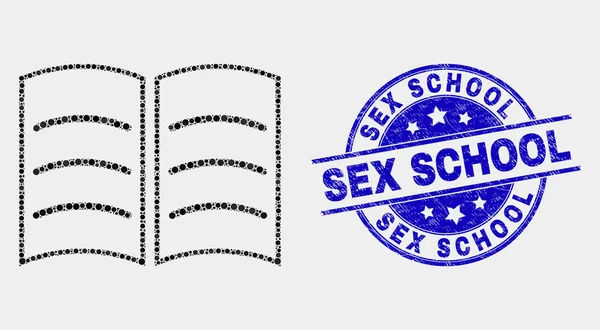 Vektor gepunktete Buch-Ikone und Grunge-Sex-Schule-Stempel — Stockvektor
