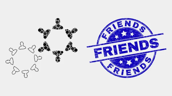 Vector Dot People Collaborations Icon and Distress Friends Watermark — Stock Vector