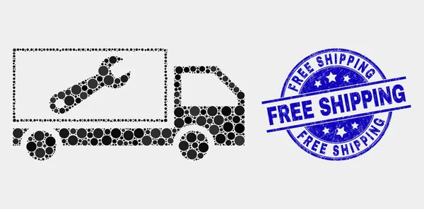 Vector Dot Reparación Lorry Icono y angustia Sello de envío gratis — Vector de stock