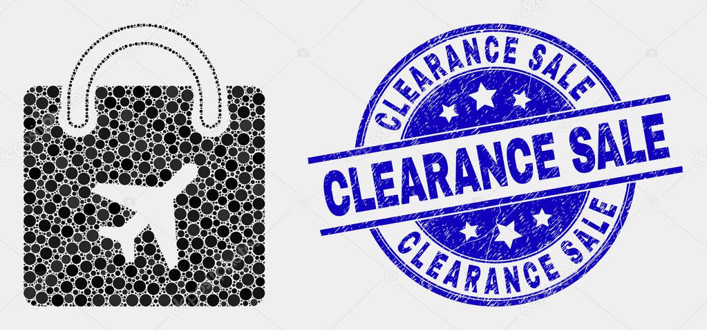 Vector Pixel Airport Shopping Bag Icon and Grunge Clearance Sale Stamp