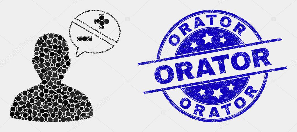 Vector Dotted Person Arguments Icon and Scratched Orator Seal