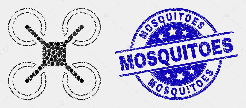Vector Dot Quadcopter Icon and Grunge Mosquitoes Seal