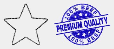 Vektör Nokta Star Simgesi ve Çizik yüzde 100 Beef Premium Kalite Damga