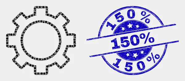 Vektor dot Gear ikon és grunge 150 százalék bélyeg — Stock Vector