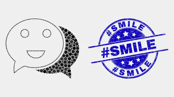 Vektor gepunktet glücklich Chat-Symbol und Grunge Hashtag Smile Stempel Siegel — Stockvektor