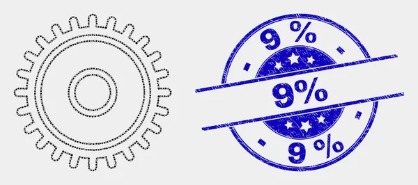 Vektor pontozott COG ikon és karcos 9 százalék vízjel — Stock Vector