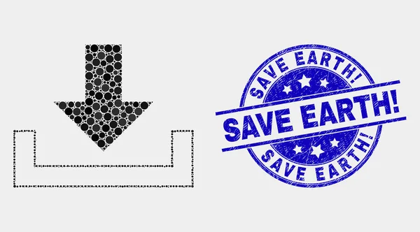 Vector Pixelated Download Icon and Distress Save Earth exclamation Stamp Seal — Stock Vector