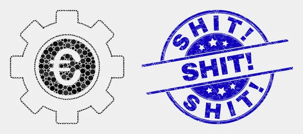 Ícone de engrenagem de vetor Pixel Euro e selo de exclamação de merda riscada — Vetor de Stock