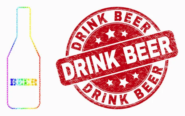 Vetor Spectral Pixelated Ícone de garrafa de cerveja e bebida Grunge Marca d 'água de cerveja — Vetor de Stock