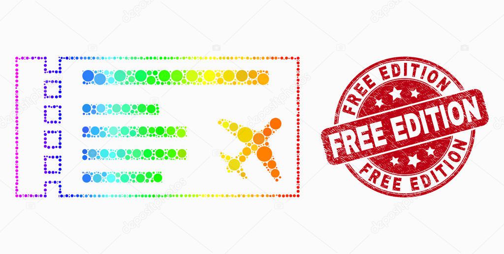 Vector Bright Dot Airticket Icon and Scratched Free Edition Stamp Seal