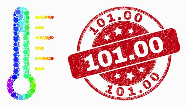 Vektor hell gepunktetes Thermometer-Symbol und zerkratzte 101,00-Marke — Stockvektor