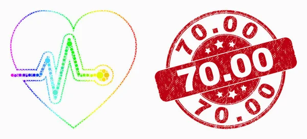 Vektor spektralgepunktetes Herzpuls-Symbol und Not 70.00 Marke — Stockvektor