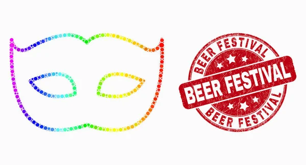 Διάνυσμα Rainbow έγχρωμο κουκκίδα ιδιωτική μάσκα εικόνα και χαραγμένη σφραγίδα φεστιβάλ μπύρας — Διανυσματικό Αρχείο