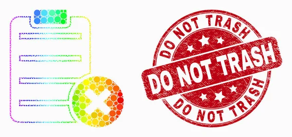 Vector Spectrum Dotted Delete Report Page Icon and Scratched Do not Trash Stamp Seal — стоковый вектор