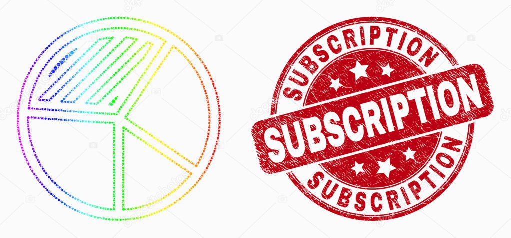 Vector Spectral Pixel Pie Chart Icon and Grunge Subscription Stamp Seal