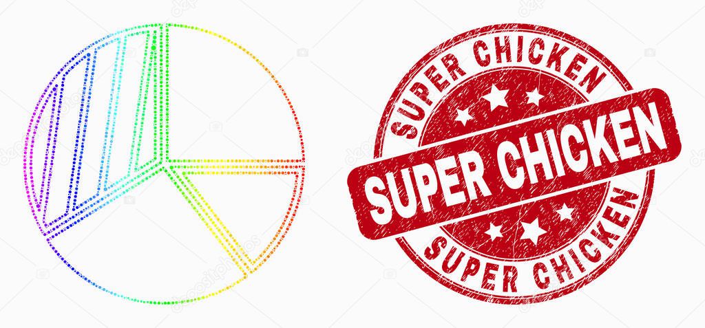 Vector Spectrum Dotted Pie Chart Icon and Grunge Super Chicken Watermark