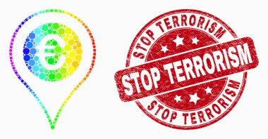Vektör Spektral Piksel Euro Harita Marker Simgesi ve Sıkıntı Stop Terörizm Filigran