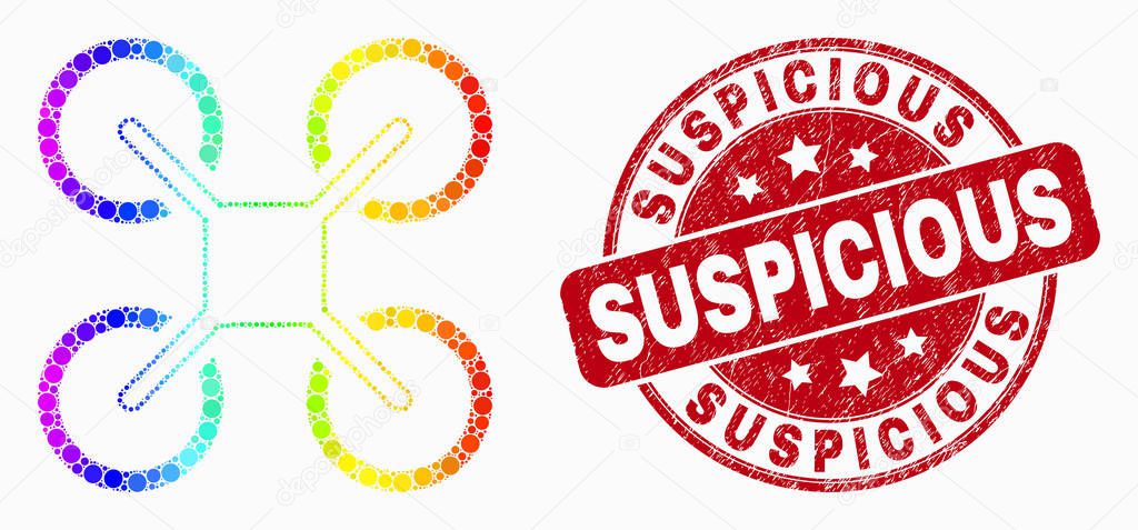 Vector Spectral Pixel Quadcopter Icon and Distress Suspicious Watermark