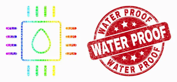 Vector Spectrum Pixelated Liquid Processor Icon and Scratched Water Proof Stamp — Stock Vector