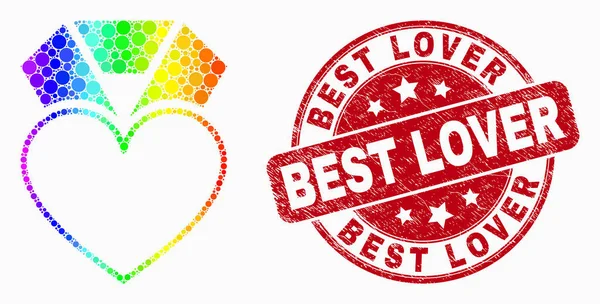 Vector Spectral Dotted Heart Award Icône et détresse Meilleur timbre amoureux — Image vectorielle