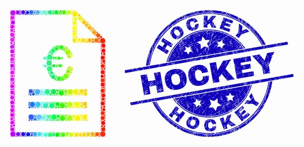 Vector Rainbow Colored Dot Euro Price Page Icon and Scratched Hockey Watermark — Stock Vector