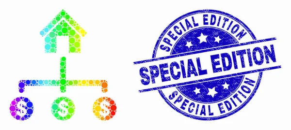 Vector Spectral Pixelated Bank Dollar Links Ícone e Scratched Special Edition selo — Vetor de Stock