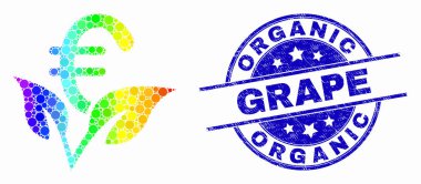 Vektör Spektral Pikselli Euro Başlangıç Filiz Ikonu ve Grunge Organik Üzüm Contası