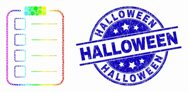 Vector Spectral Pixelated List Items Pad Icon and Grunge Halloween Stamp — Stock Vector