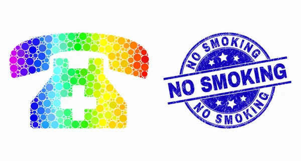 Vector Spectrum Pixelated Medical Phone Icon and Grunge No Smoking Watermark