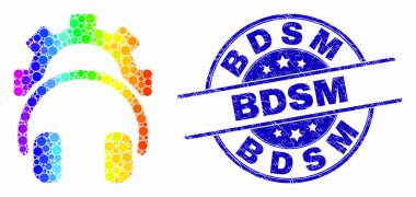 Vector Spectral Dotted Gear Headphones Icon and Distress Bdsm Seal clipart