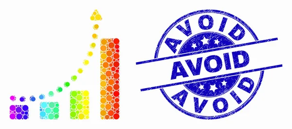 Vektor szivárvány színes dot növekvő chart trend ikon és a distressz ne bélyegző Seal — Stock Vector