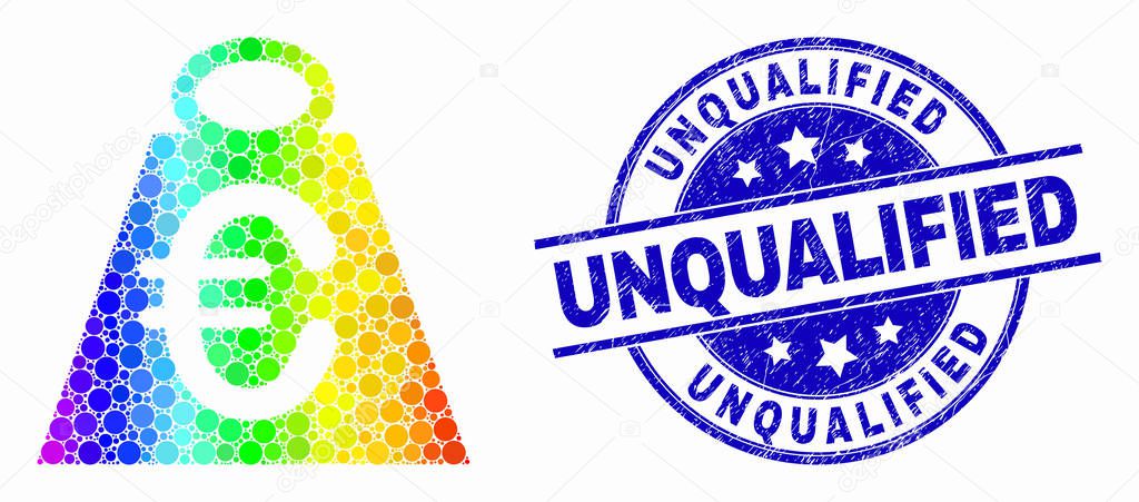 Vector Bright Pixel Euro Mass Icon and Distress Unqualified Watermark