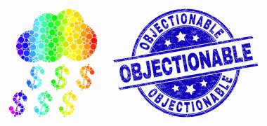 Vektör Spektral Nokta Dolar Yağmur BulutU Simgesi ve Grunge Sakıncalı Damga