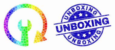 Vektör Gökkuşağı Renkli Noktalı Güncelleme Onarım Anahtarı Simgesi ve Sıkıntı Unboxing Filigran