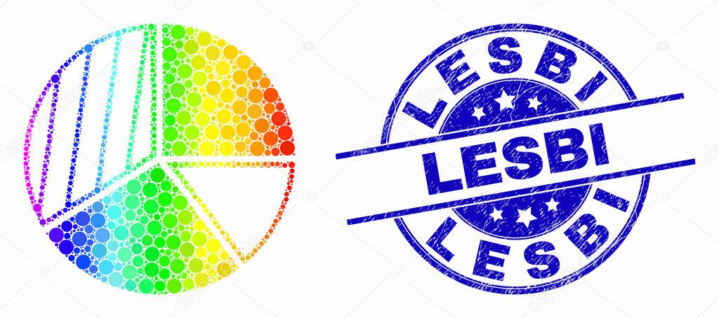 Vector Spectrum Pixelated Pie Chart Icon and Grunge Lesbi Watermark