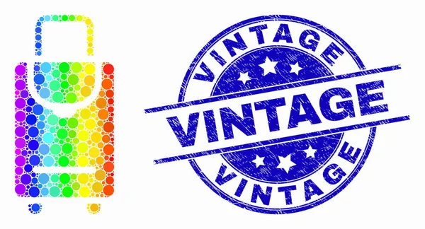 Icône de voyage de pixel de couleur arc-en-ciel vectorielle et sceau de timbre vintage Grunge — Image vectorielle