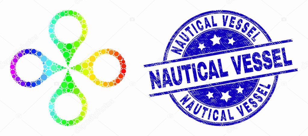 Vector Spectral Dotted Quadrocopter Icon and Grunge Nautical Vessel Stamp