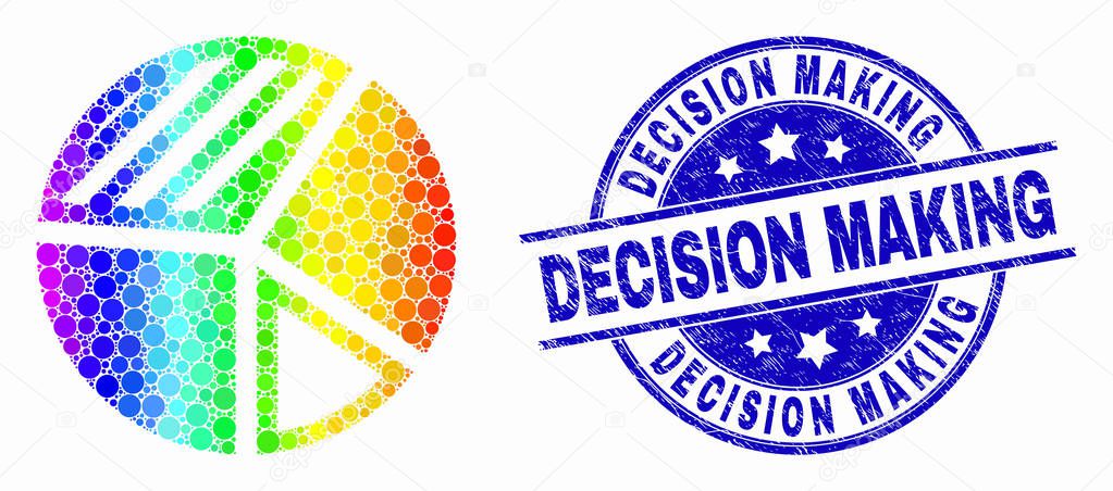 Vector Spectrum Dot Pie Chart Icon and Scratched Decision Making Seal