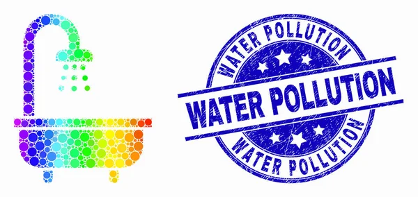 Wektor tęcza kolorowy pixelated prysznic kąpiel ikona i porysowany zanieczyszczenie wody pieczęć — Wektor stockowy