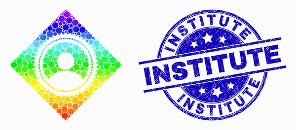 Vector Rainbow coloré Pixelated losange sceau de l'utilisateur Icône et détresse Institut filigrane — Image vectorielle