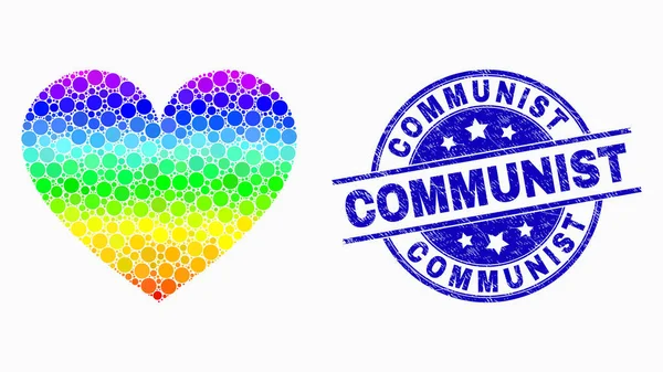 Vector arco iris coloreado pixelado corazón de amor icono y angustia sello comunista — Archivo Imágenes Vectoriales