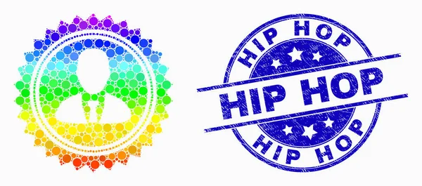 Vector Rainbow színes pixel felhasználói pecsét Seal Icon és grunge hip hop Stamp — Stock Vector