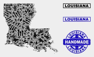 Louisiana Devlet Haritası ve Dokulu Mühür El Yapımı Kolaj