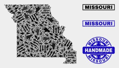 Missouri Devlet Haritası ve Dokulu Damga El Yapımı Kompozisyon