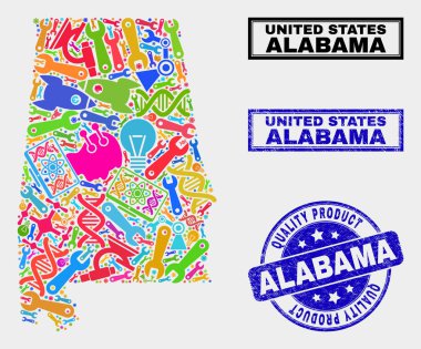 Araçları Alabama Devlet Haritası ve Kaliteli Ürün Damgası Bileşimi