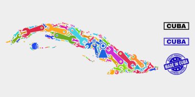Teknoloji Küba Haritası ve Kalite Ürün Damgası Kolajı