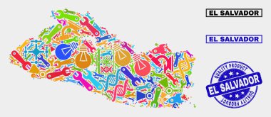 Endüstriyel El Salvador Haritası ve Kaliteli Ürün Filigranı Bileşimi