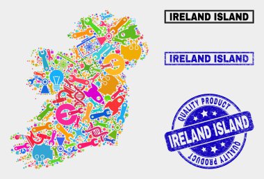 Hizmet İrlanda Ada Haritası ve Kalite Ürün Mührü Kompozisyon