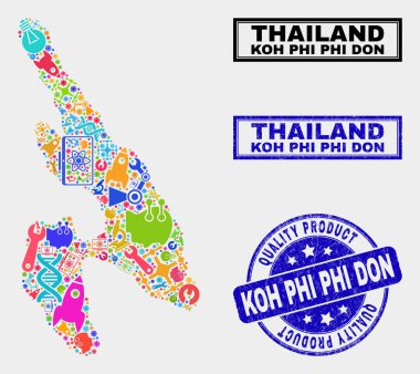 Hizmet Koh Phi Don Haritası ve Kaliteli Ürün Damga Mührü Kompozisyon